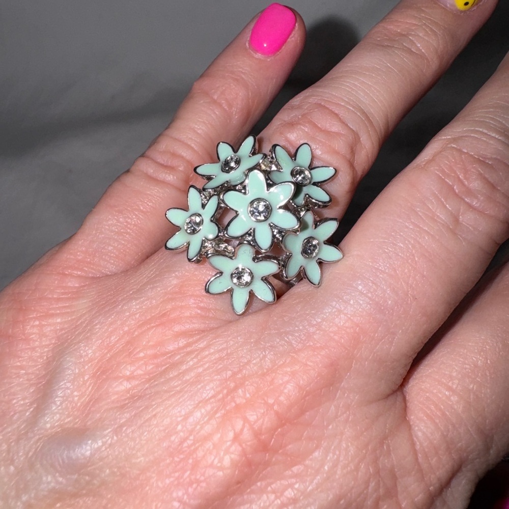 Floral Silver & Mint Ring – Elegant Feminine Fashion Jewelry